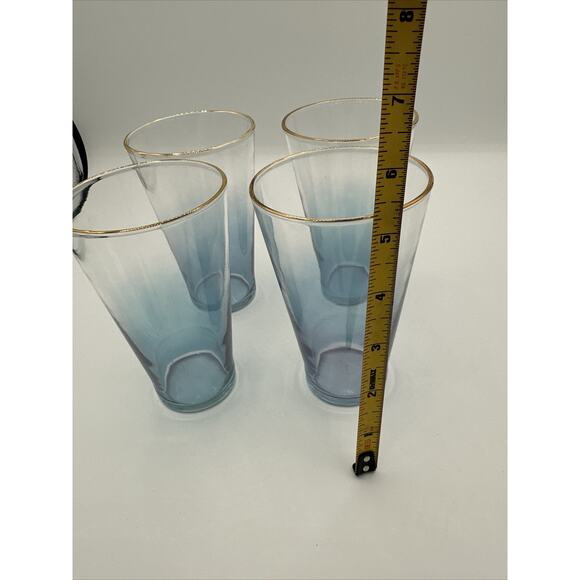 MCM Blue And Clear Vintage Glasses With Gold Rim Rare - Picture 6 of 6